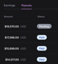 Membership payouts table