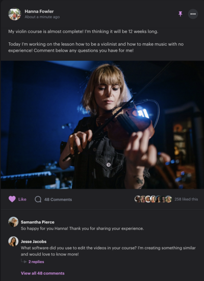 Membership post of a girl using a violin